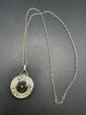 Vintage Webster SWISS Made Ladies Watch Pendant Mechanical Silver Tone 30" Chain